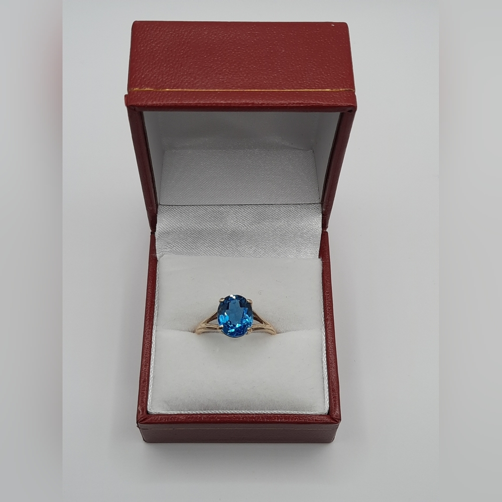 10k Blue topaz solid yellow gold ring - Picture 6 of 7